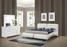 Jereme Bedroom Set with Plank Headboard Glossy White - Queen Bed and Dresser, Mirror